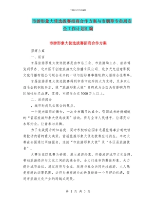 市游形象大使选拔赛招商合作方案与市烟草专卖局安全工作计划汇编
