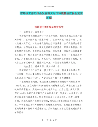 市环保工作汇报会发言范文与市环境整治汇报会发言汇编