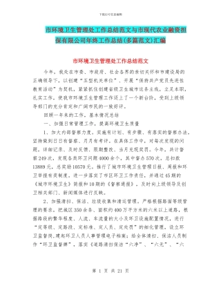 市环境卫生管理处工作总结范文与市现代农业融资担保有限公司年终工作总结汇编