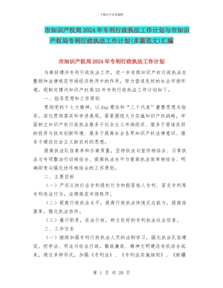 市知识产权局2024年专利行政执法工作计划与市知识产权局专利行政执法工作计划汇编