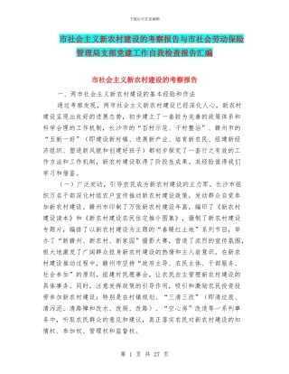 市社会主义新农村建设的考察报告与市社会劳动保险管理局支部党建工作自我检查报告汇编