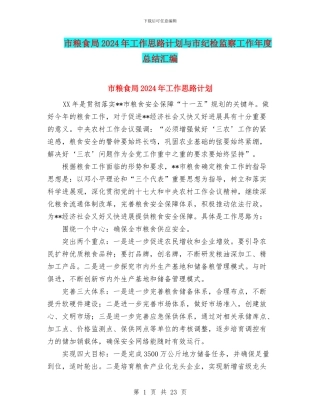 市粮食局2024年工作思路计划与市纪检监察工作年度总结汇编