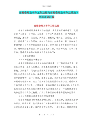 市粮食局上半年工作总结与市粮食局上半年总结及下半年计划汇编