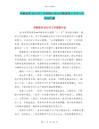 市粮食局2024年工作思路计划与市粮食局上半年工作总结汇编