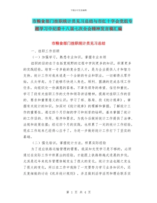 市粮食部门挂职统计员见习总结与市红十字会党组专题学习中纪委十八届七次全会精神发言稿汇编