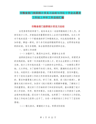 市粮食部门挂职统计员见习总结与市红十字会志愿者工作站上半年工作总结汇编