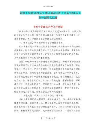 市红十字会2024年工作计划与市红十字会2024年工作计划范文汇编