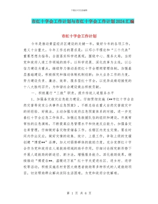 市红十字会工作计划与市红十字会工作计划2024汇编