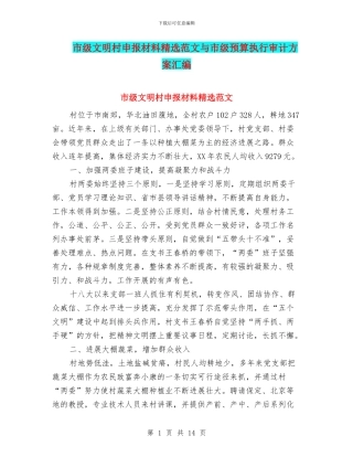 市级文明村申报材料精选范文与市级预算执行审计方案汇编
