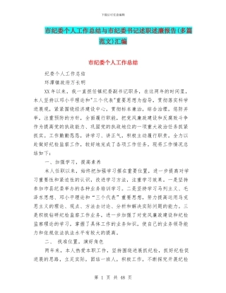 市纪委个人工作总结与市纪委书记述职述廉报告汇编