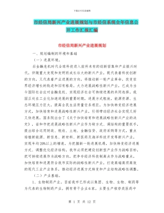 市经信局新兴产业发展规划与市经信系统全年信息公开工作汇报汇编