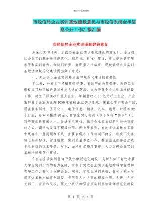 市经信局企业实训基地建设意见与市经信系统全年信息公开工作汇报汇编