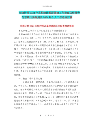 市统计局2024年农村统计基层基础工作检查总结报告与市统计局副局长2024年个人工作总结汇编