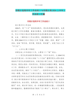 市统计划局半年工作总结2与市统计局2024上半年工作总结1汇编