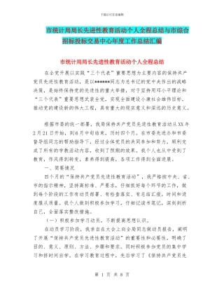 市统计局局长先进性教育活动个人全程总结与市综合招标投标交易中心年度工作总结汇编