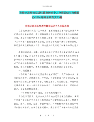 市统计局局长先进性教育活动个人全程总结与市维稳办2024年终总结范文汇编