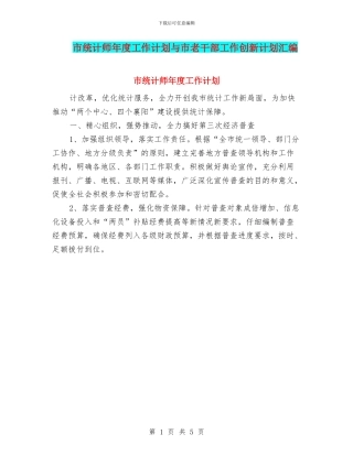 市统计师年度工作计划与市老干部工作创新计划汇编