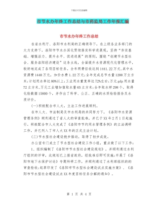 市节水办年终工作总结与市药监局工作年报汇编