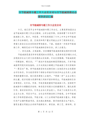 市节能减排专题工作大会发言词与市节能减排推进会领导讲话汇编