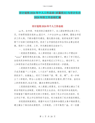 市计划局2024年个人工作总结与市计生办2024年的工作总结汇编