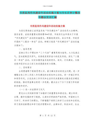 市质监局作风建设年活动实施方案与市长在审计整改专题会发言汇编