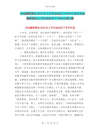 市运输管理处2024年上半年总结及下半年计划与市运输管理处上半年总结及下半年计划汇编