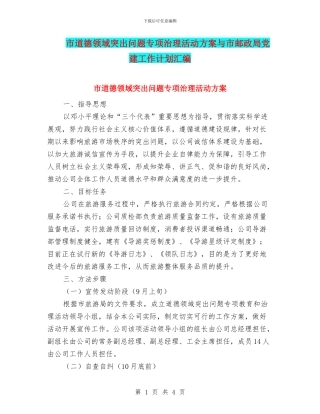 市道德领域突出问题专项治理活动方案与市邮政局党建工作计划汇编