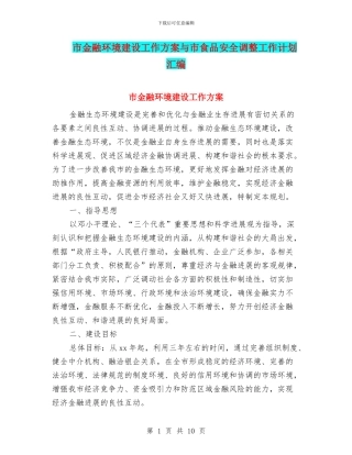 市金融环境建设工作方案与市食品安全调整工作计划汇编