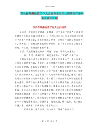 市长在两癌检查工作大会的讲话与市长在两非打击动员会讲话汇编