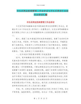 市长在两定机构管理工作会讲话与市长在两非打击动员会讲话汇编