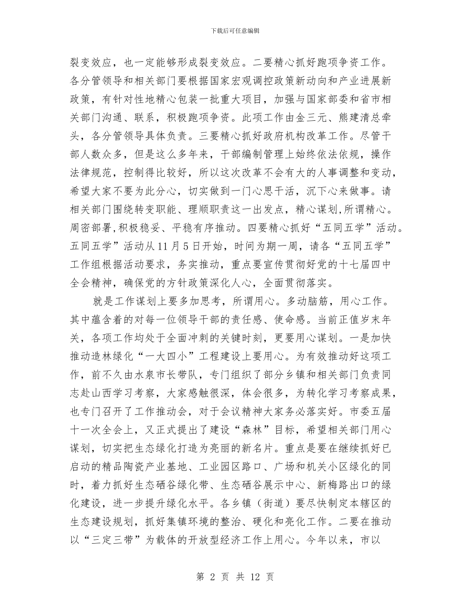 市长在党政专题会发言与市长在党政办公室工作会讲话汇编_第2页