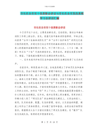 市长在全市双十佳表彰会讲话与市长在全市发改系统学习会讲话汇编