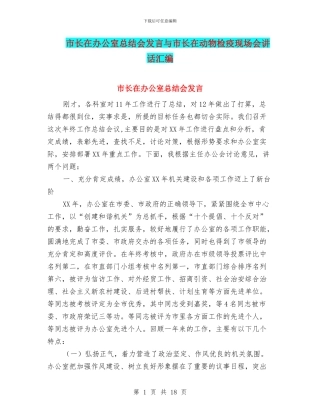 市长在办公室总结会发言与市长在动物检疫现场会讲话汇编