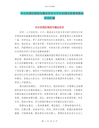 市长在园区规划专题会发言与市长在国企经营考核会讲话汇编