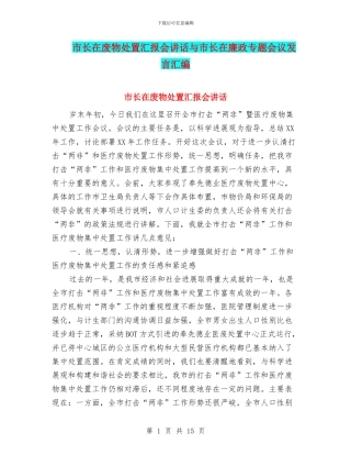 市长在废物处置汇报会讲话与市长在廉政专题会议发言汇编