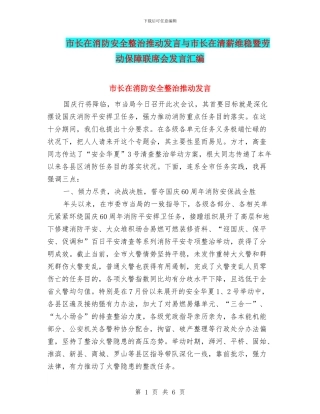 市长在消防安全整治推进发言与市长在清薪维稳暨劳动保障联席会发言汇编