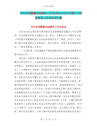 市长在铅酸蓄电池整治工作会讲话与市长在银行卡助农服务工作会讲话汇编