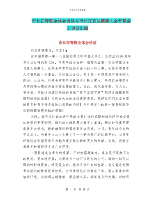 市长在青联全体会讲话与市长在首届慈善大会开幕会上讲话汇编