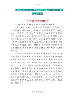 市长在麦田管理专题会讲话与市长在黑猪发展签约仪式讲话汇编