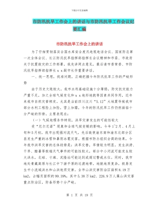 市防汛抗旱工作会上的讲话与市防汛抗旱工作会议纪要汇编