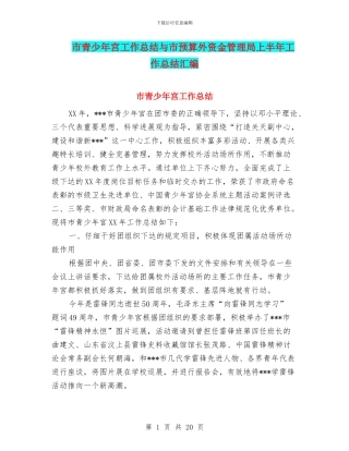 市青少年宫工作总结与市预算外资金管理局上半年工作总结汇编