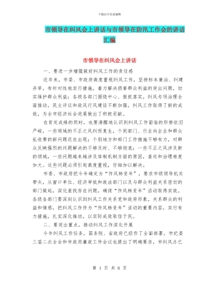 市领导在纠风会上讲话与市领导在防汛工作会的讲话汇编