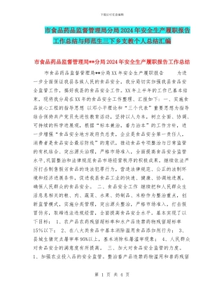 市食品药品监督管理局分局2024年安全生产履职报告工作总结与师范生三下乡支教个人总结汇编