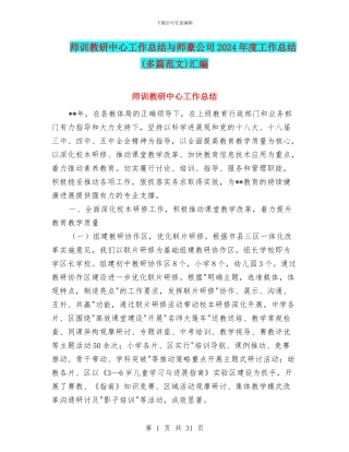 师训教研中心工作总结与师豪公司2024年度工作总结汇编