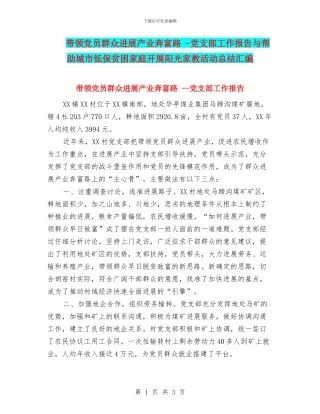 带领党员群众发展产业奔富路--党支部工作报告与帮助城市低保贫困家庭开展阳光家教活动总结汇编