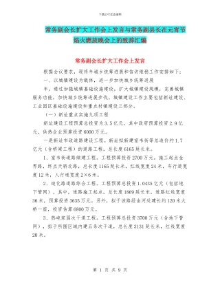 常务副会长扩大工作会上发言与常务副县长在元宵节焰火燃放晚会上的致辞汇编