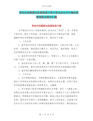 常态化明察暗访监督检查方案与常见急化学中毒的抢救预案及程序汇编