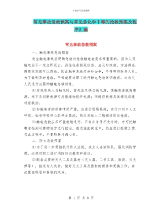 常见事故急救预案与常见急化学中毒的抢救预案及程序汇编