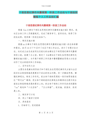 干部思想纪律作风整顿第一阶段工作总结与干部挂职锻炼个人工作总结汇编