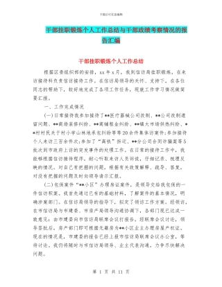 干部挂职锻炼个人工作总结与干部政绩考察情况的报告汇编